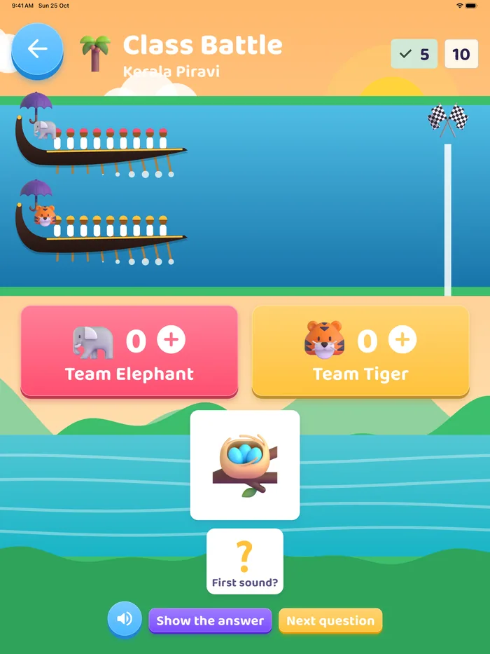 Class Battle on a tablet: two teams race snake boats